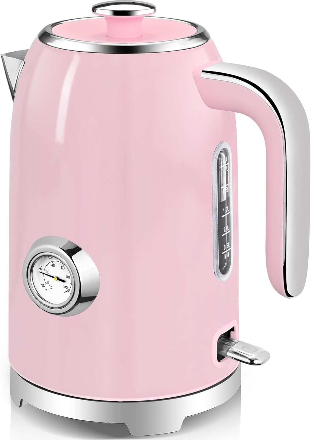 SUSTEAS Electric Kettle - 57oz Hot Tea Water Boiler with Thermometer, 1500W Fast Heating Stainless Steel Pot, Cordless LED Indicator, Auto Shut-Off & Boil Dry Protection, Retro Green