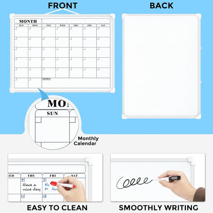 MaxGear Monthly Calendar Dry Erase Board for Wall, 16"x12", White Frame | Double-Sided, Hanging Small White Board, Portable Whiteboard for Planning, Drawing, Memo, to Do List, Home, Kitchen, Office