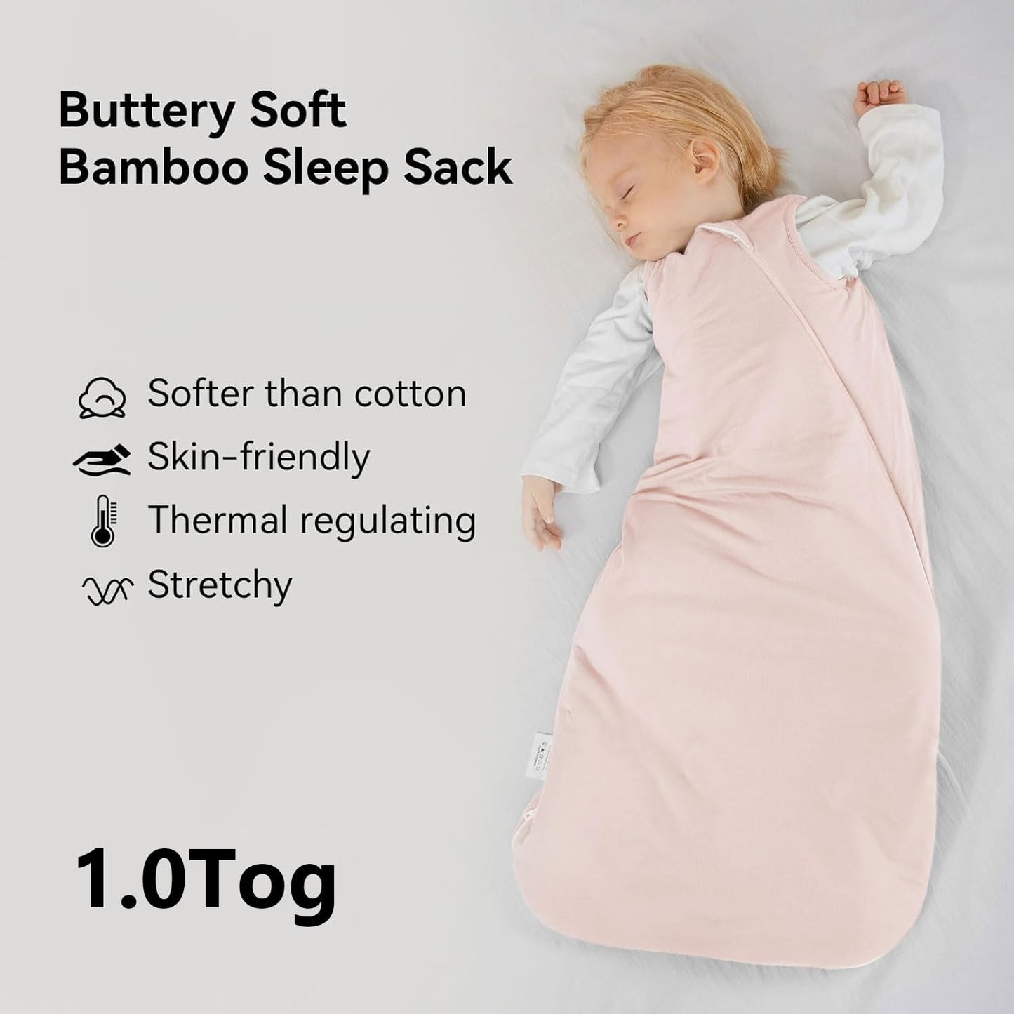 BubblePanda Rayon Made from Bamboo Sleep Sack 0-6 Months 1.0 Tog Soft Toddler Sleeping Sack 3-6 Months for Infant Newborn Babies 2-Way Zipper Baby Wearable Blanket 0-3 Months