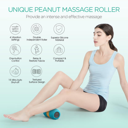 Vibrating Peanut Massage Ball Roller, Electric Double Lacrosse Massage Ball with 4 Intensities for Muscle Pain Relief, Rechargeable Deep Tissue Massage, Yoga Sports Fitness MB300 (Black)