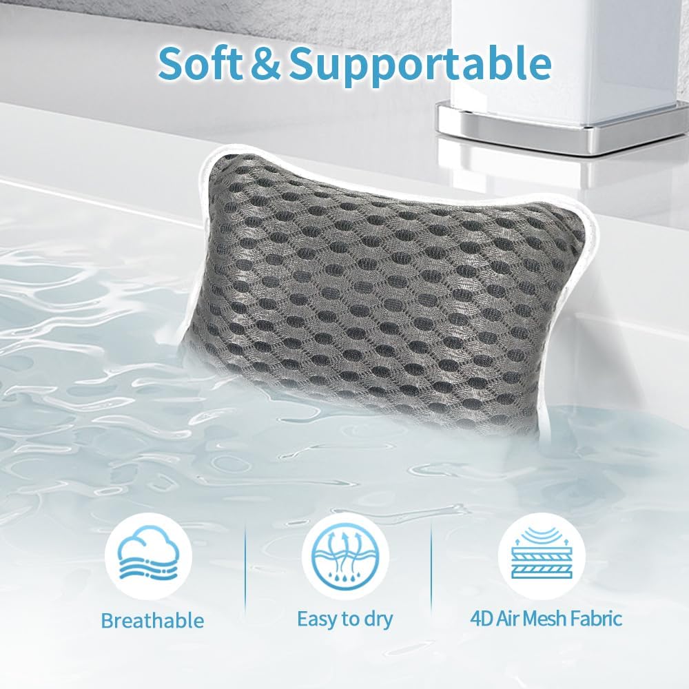 Luxury Bath Pillows for Tub, Slip Resistant Waterproof Bath Pillows for Tub Neck and Back Support with 2 Strong Suction Cups, Relaxing Spa Essentials