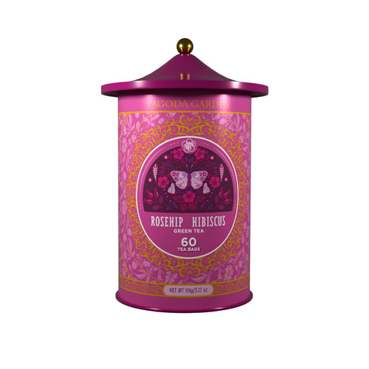Life Plus Style Gourmet Pagoda Garden Rosehip Hibiscus Green Tea Caffeinated Hot or Iced Natural Ceylon 60 Tea Bags