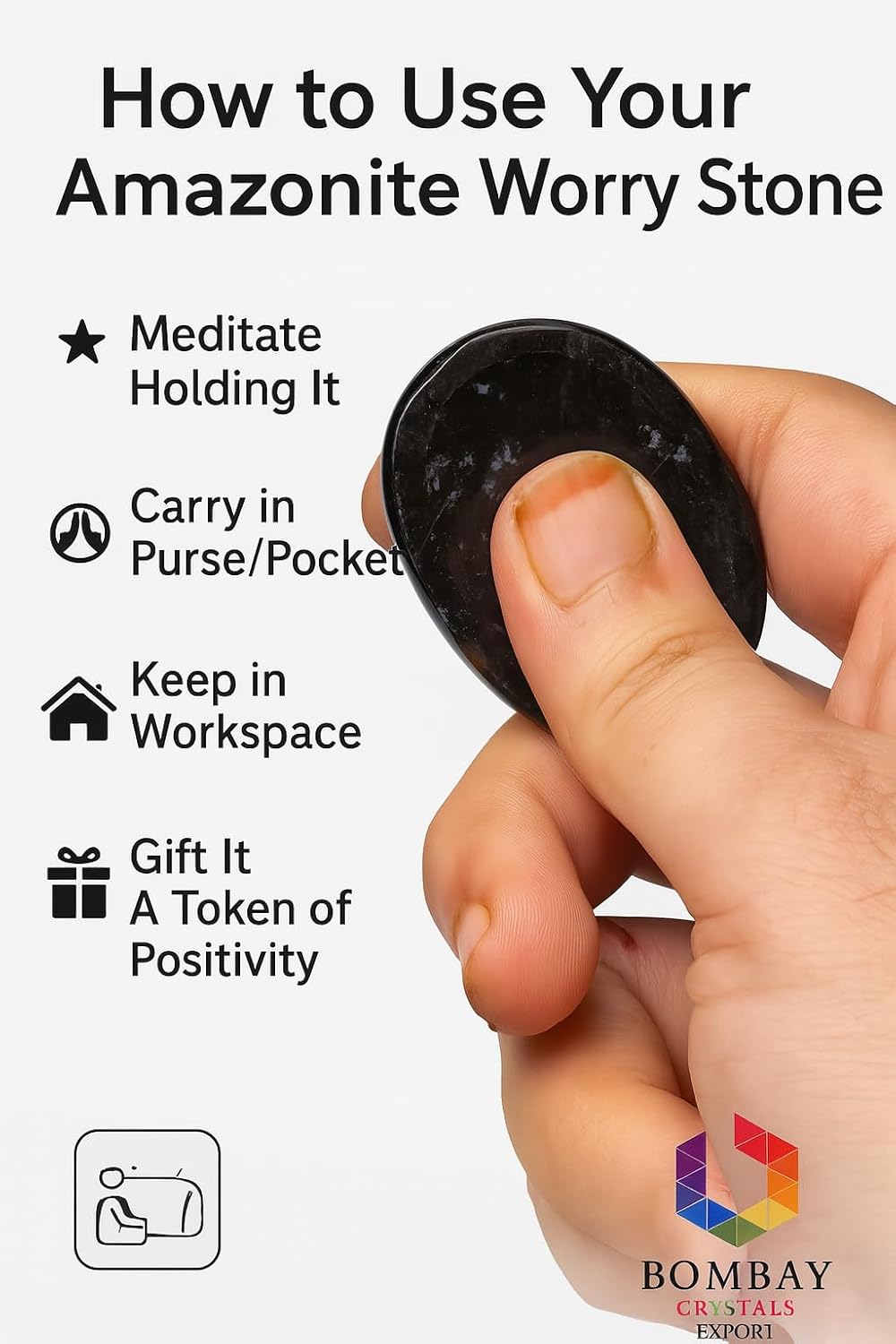 Natural Polished Thumb Palm Crystal for Meditation, Labradorite Worry Stone for Stress Relief, Anxiety Support & Pocket Reiki Healing