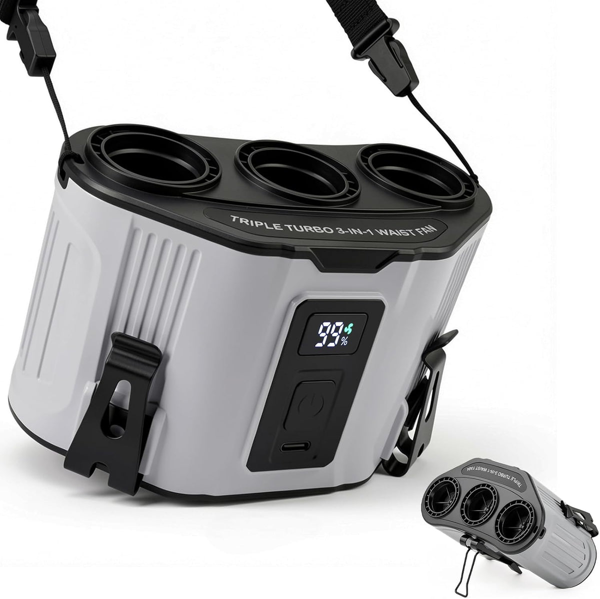 Portable Personal Fan: 3-Motor Hands-Free Waist Fan with 12,000mAh Battery