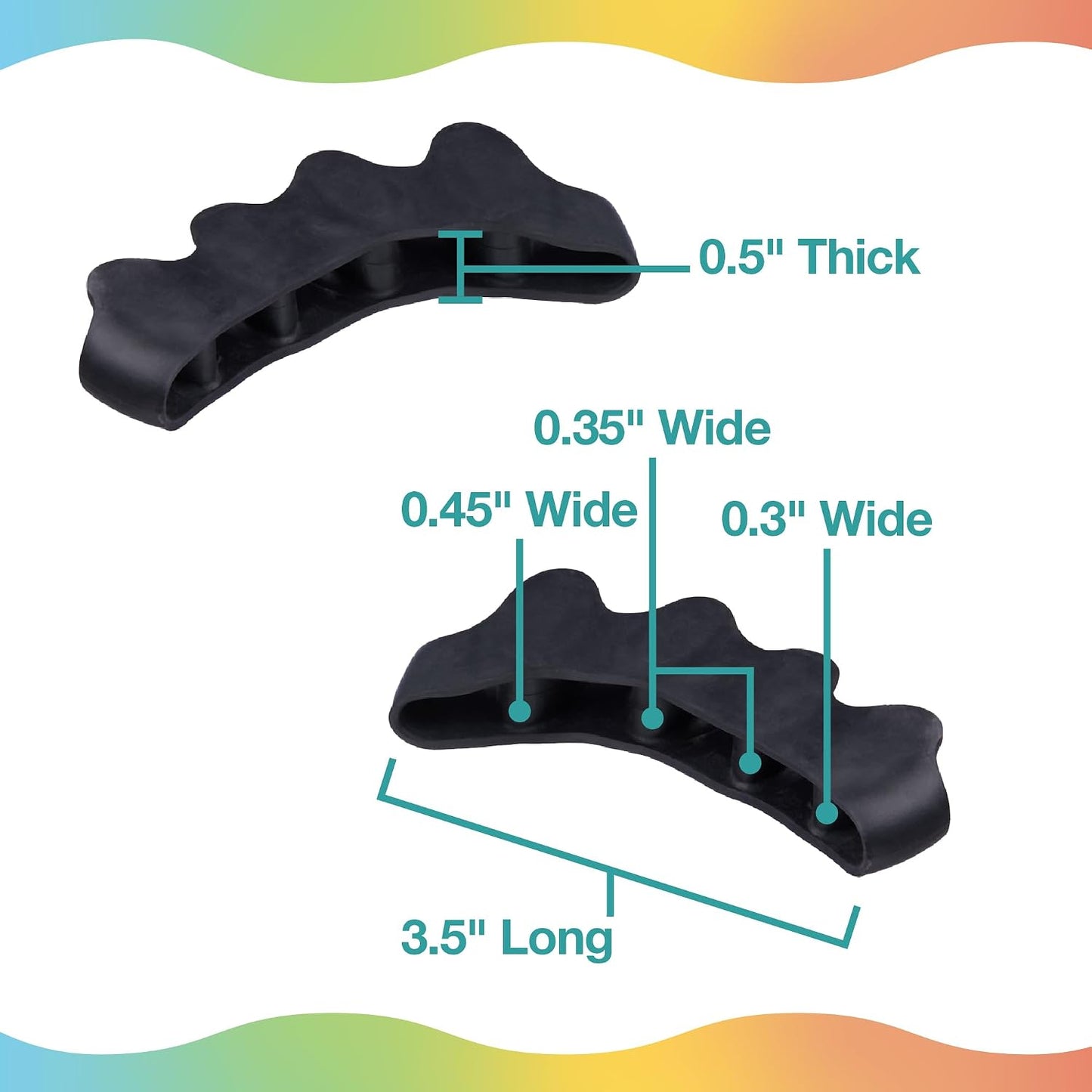 ZenToes Silicone Toe Spacers and Separators for Correct Toe Alignment, Bunion Relief, Hammertoe Straightener, Gel Orthopedic Corrector – 1 Pair (Black)