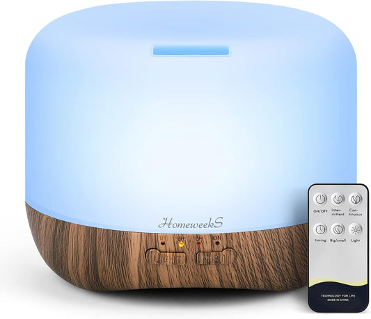 Homeweeks 300ml Essential Oil Diffuser, Quiet Aromatherapy Mist Diffusers for Essential Oils, Wood Grain, Ultrasonic, Remote Control, Timer, 7 Colors Light for Bedroom (300ml)