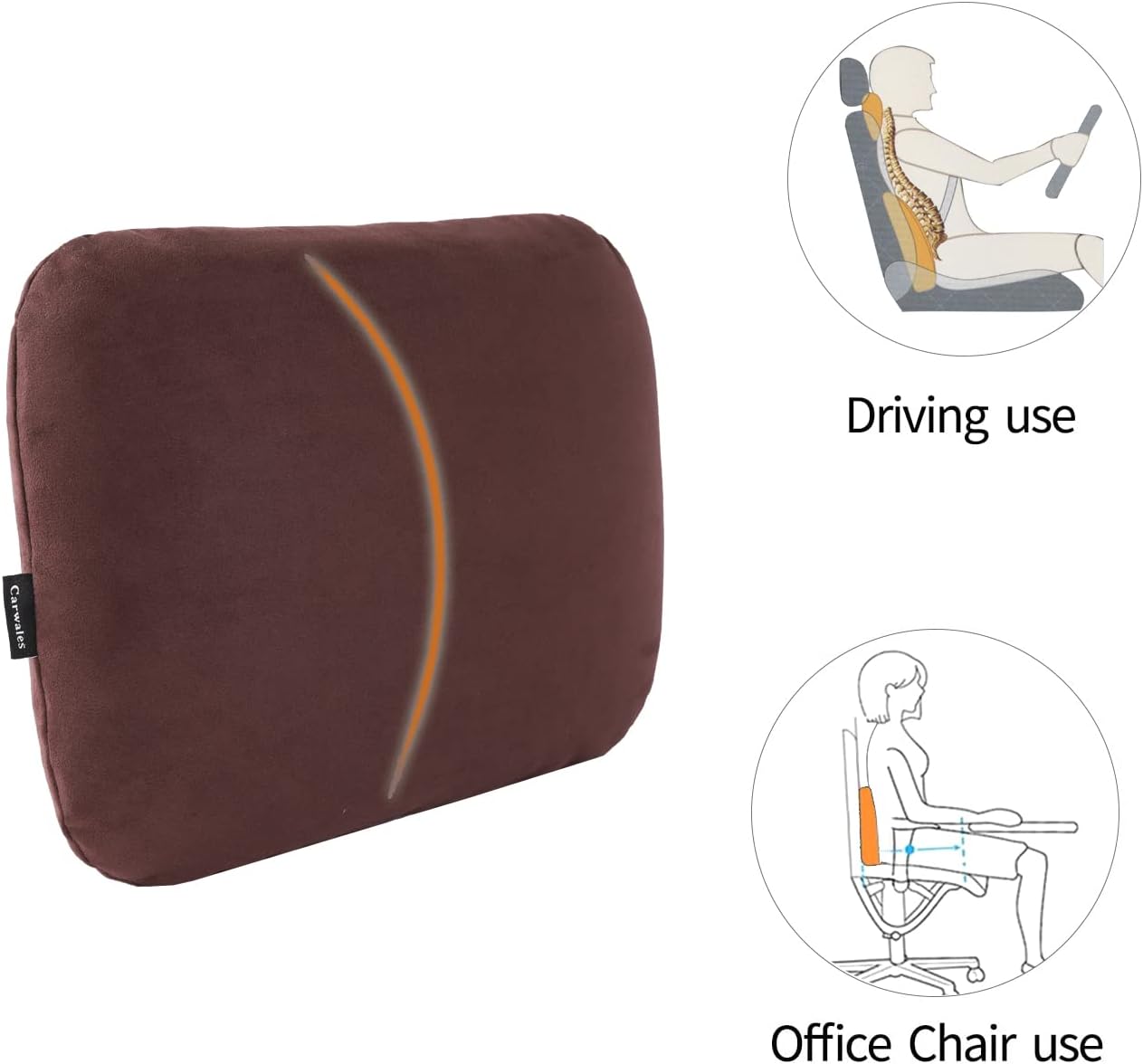 Carwales Emulsion Lumbar Support Pillow for Car Driving Seat Relax Soft Lower Back Support Home Office Chair Cushion Desk Accessories Waist Pain Relief Black