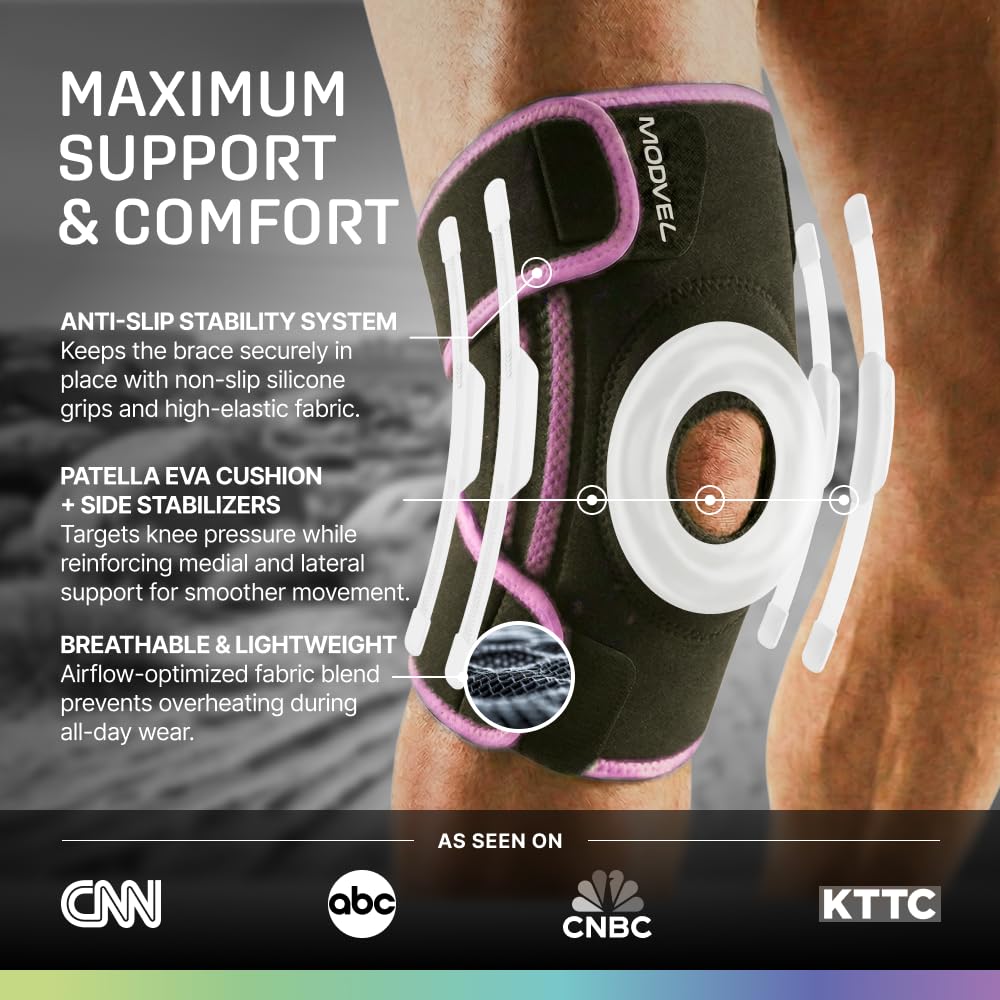Modvel Knee Brace with Side Stabilizers & Patella Gel Pads for Pain Relief and Joint Support Breathable, Non-Slip Compression Sleeve for Men & Women, Arthritis, Meniscus, ACL Recovery