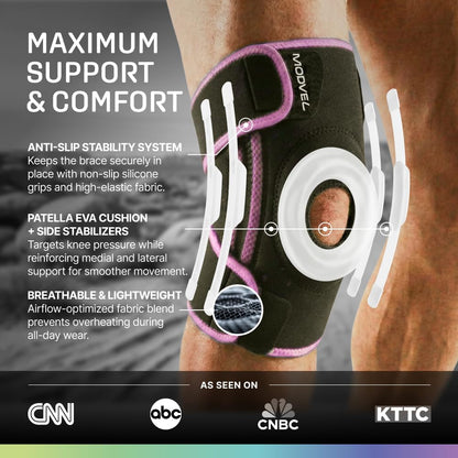 Modvel Knee Brace with Side Stabilizers & Patella Gel Pads for Pain Relief and Joint Support Breathable, Non-Slip Compression Sleeve for Men & Women, Arthritis, Meniscus, ACL Recovery