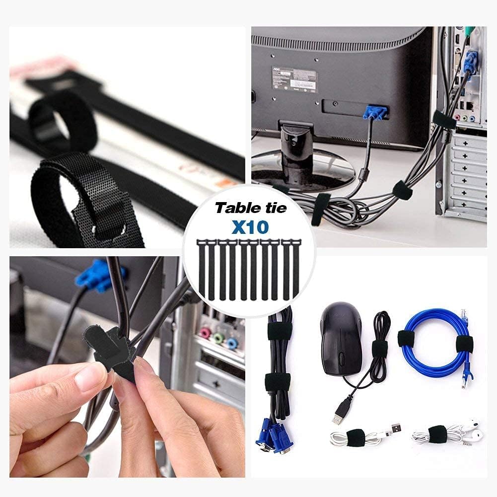Cable Management Box Organizer, Pack of 2 Wire Concealer to Cover Hide Surge Protector & Power Strip on Desk Floor, with 5 Cord Fastening Tapes for Office, Home, Kitchen (Luxury Black)