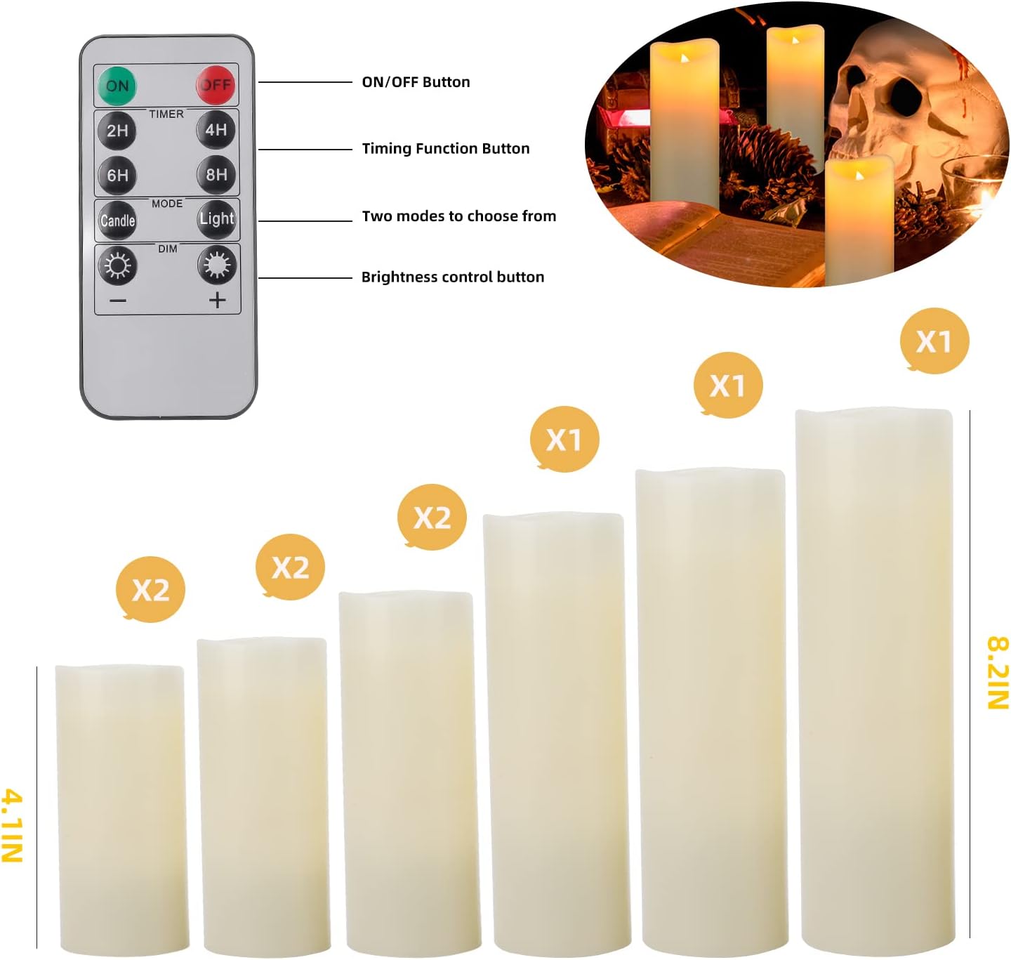 2PACK Outdoor Plastic flameless Candles with Remote Control and Timer, LED Flickering Battery Operated Electric Pillar Candles (D3 xH5.5) for Camping, Weddings, Home Decoration