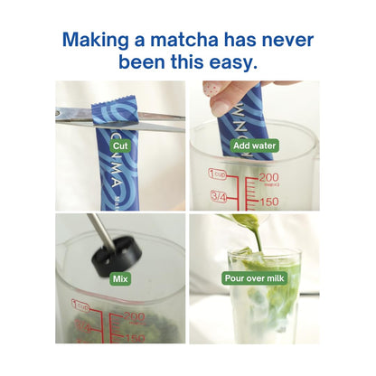KONMA Matcha Latte Mix, Dairy Free - 10 Individual Serving Sachet Sticks - Lightly Sweet Matcha Green Tea Powder with Cane Sugar for Café Style Blend, 2.8 Ounce (Pack of 10)