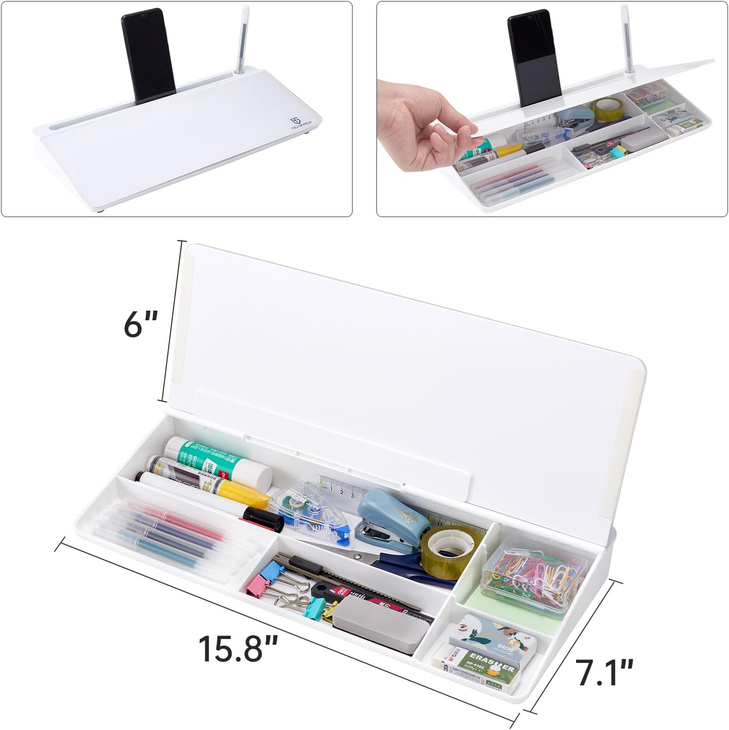 TSJ OFFICE Whiteboard Weekly Dry-Erase-Board - Desktop White Board Calendar Desk Organizers with Accessories Computer Keyboard Stand with Drawer, for Office, Home, School Supplies - White Calendar