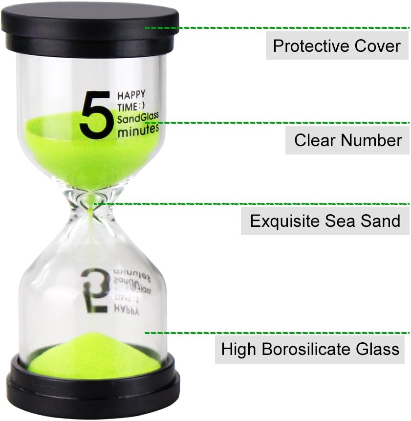 EMDMAK Sand Timer Colorful Hourglass Sandglass Timer 1 min/3 mins/5 mins/10 mins/15 mins/30 mins Sand Clock Timer for Games Classroom Home Office(Pack of 6)