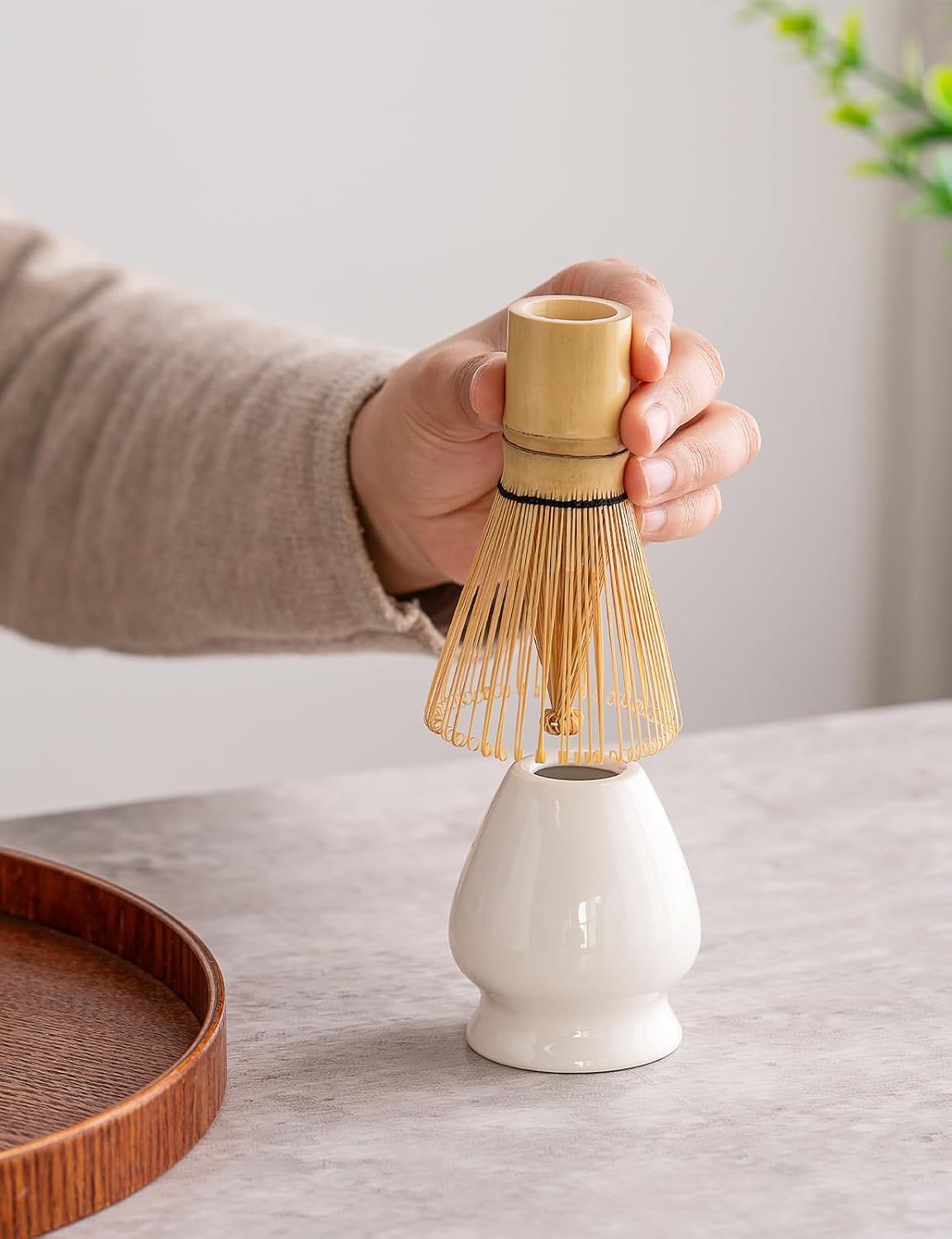 TANG PIN Matcha Set - Match Bowl and Whisk, 15 OZ, Matcha Scoop | Matcha Whisk Stand (Chasen Holder) - 5pc Perfect Matcha Kit for Matcha Tea Ceremony (Mottled Green)