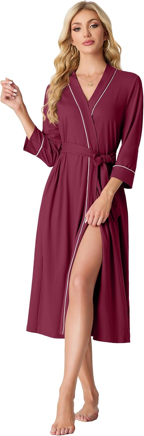 PrinStory Robes for Women 3/4 Sleeve Long Bath Robe XS-4XL