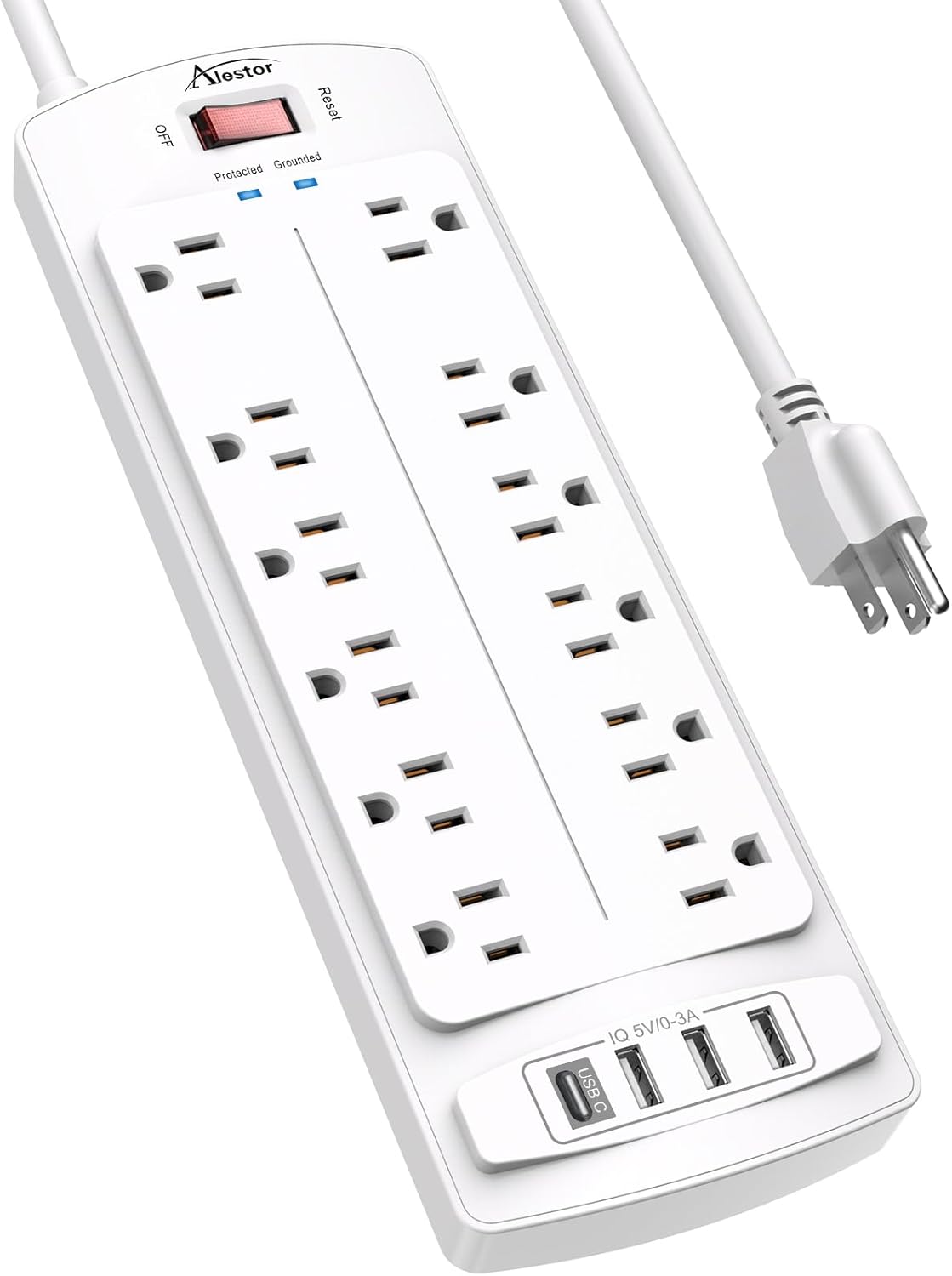ALESTOR 6 Ft Surge Protector Power Strip with 12 Outlets and 4 USB Ports