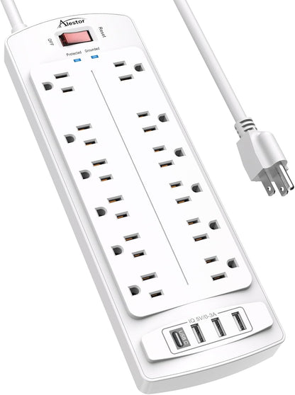 ALESTOR 6 Ft Surge Protector Power Strip with 12 Outlets and 4 USB Ports