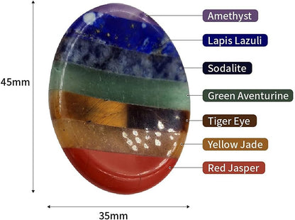 SHARKOOO Thumb Worry Stone for Anxiety, 7 Chakra Crystals Healing Stones, Oval Chakra Worry Stone, Meditation Crystal