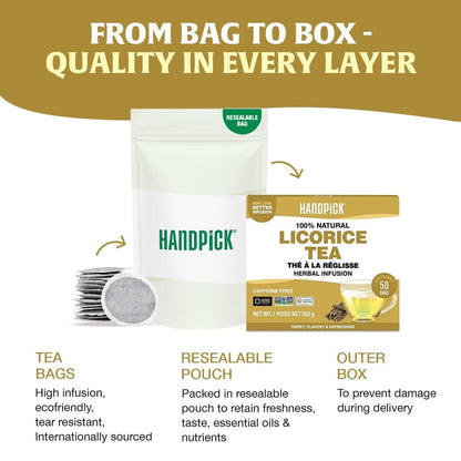 HANDPICK Lemon Balm Tea Bags – 100 Count | 100% Pure & Naturally Dried | Caffeine-Free Herbal Tea with Citrus Flavor & Aroma | Premium Lemon Balm Leaf