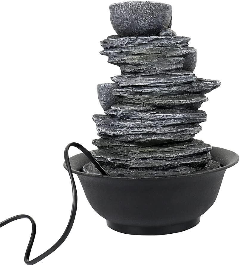 8.3” H Indoor Zen Tabletop Water Fountain, Rock Cascading Waterfall with Spinning Crystal Ball & LED Light for Home Office Decor