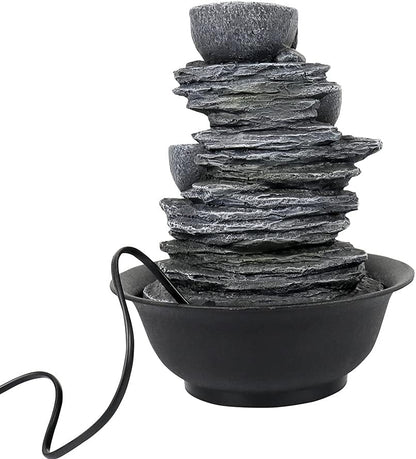 8.3” H Indoor Zen Tabletop Water Fountain, Rock Cascading Waterfall with Spinning Crystal Ball & LED Light for Home Office Decor