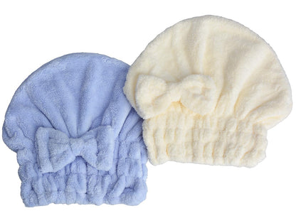 Microfiber Hair Drying Towels Head wrap with Bow-Knot Shower Cap Hair Turban hairWrap Bath Cap for Curly Long & Wet Hair Gift for Women Blackx2