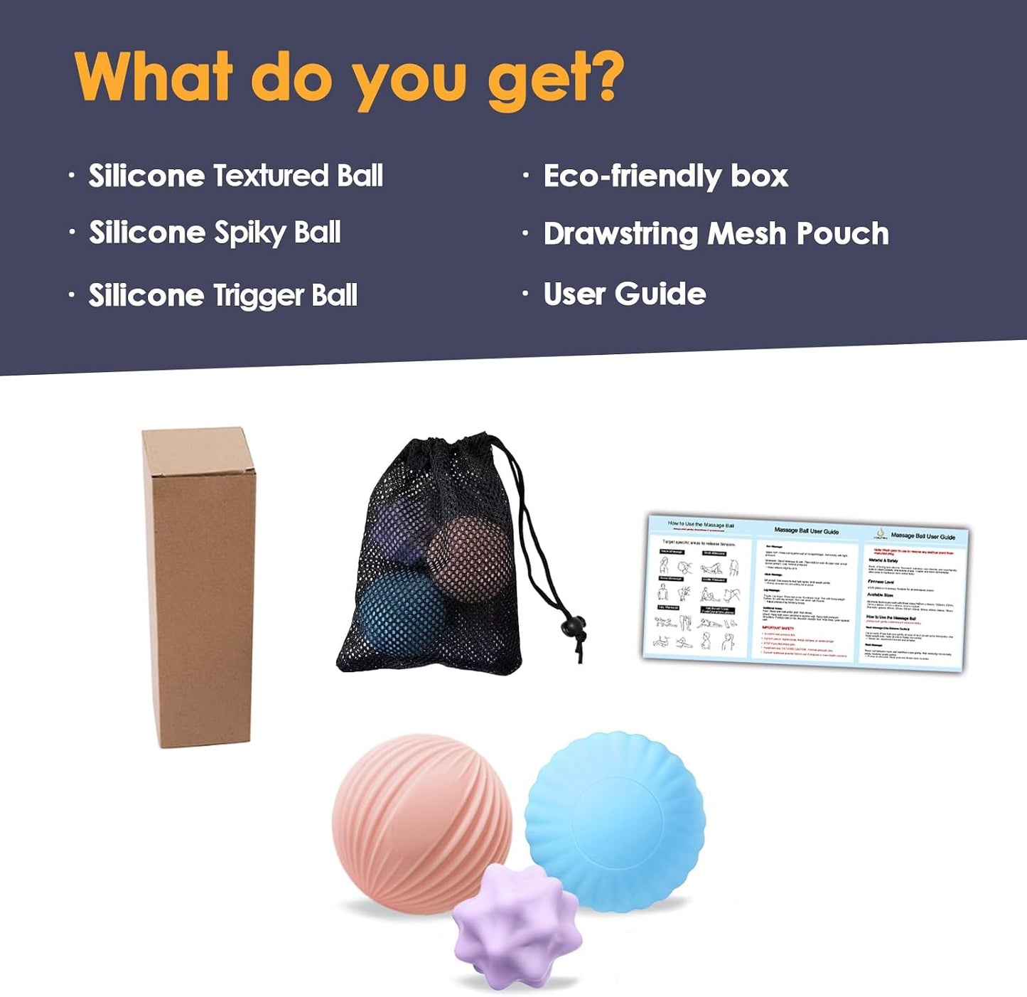 Silicone 3-Piece Massage Ball Set - Peanut, Textured and Spiky Lacrosse Balls to Relieve Tension,Muscle Knots & Plantar Fasciitis with Deep Tissue Release for Foot,Back,Hip,Arm & Legs