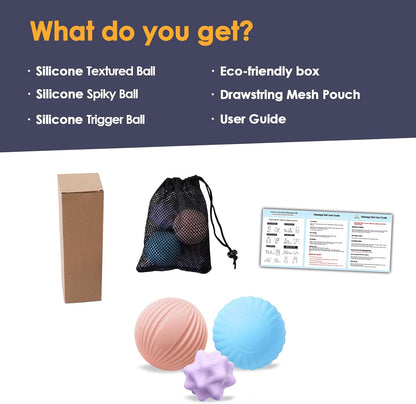 Silicone 3-Piece Massage Ball Set - Peanut, Textured and Spiky Lacrosse Balls to Relieve Tension,Muscle Knots & Plantar Fasciitis with Deep Tissue Release for Foot,Back,Hip,Arm & Legs