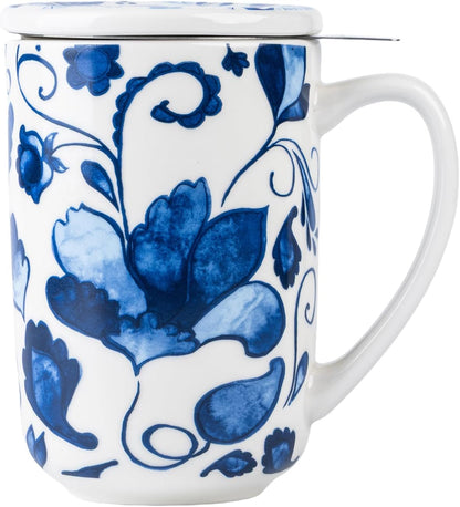 GBhome Tea Mug with Infuser and Lid, 18 Ounce Large Ceramic Loose Leaf Cup, Microwave, Dishwasher Safe, Perfect for Tea Lovers