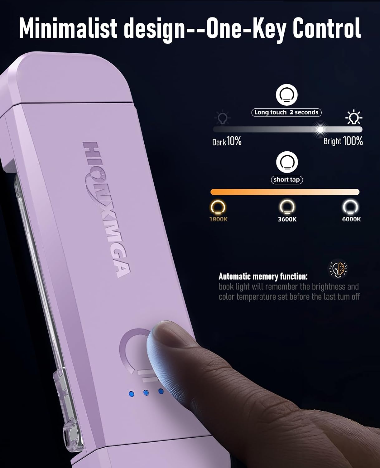 HIONXMGA Book Reading Light,Silent Touch Lamp for in Bed,Rechargeable Clip on Booklight with 3 Amber Colors & Precise Dimming Night Reading,Best Gift Lovers,Kids,Pink,(SD-10)
