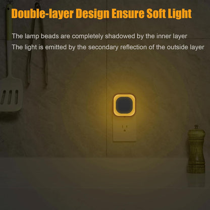 YUNLEX 2 Pack Amber Night Light, Dusk to Dawn Sensor, Warm Glare-Free Reflected Glow, 3-Level Dimmer, Auto On/Off, Plug-in LED Nightlight for Bedroom, Kids, Bathroom, Sleep, Baby Nursery, Toddler