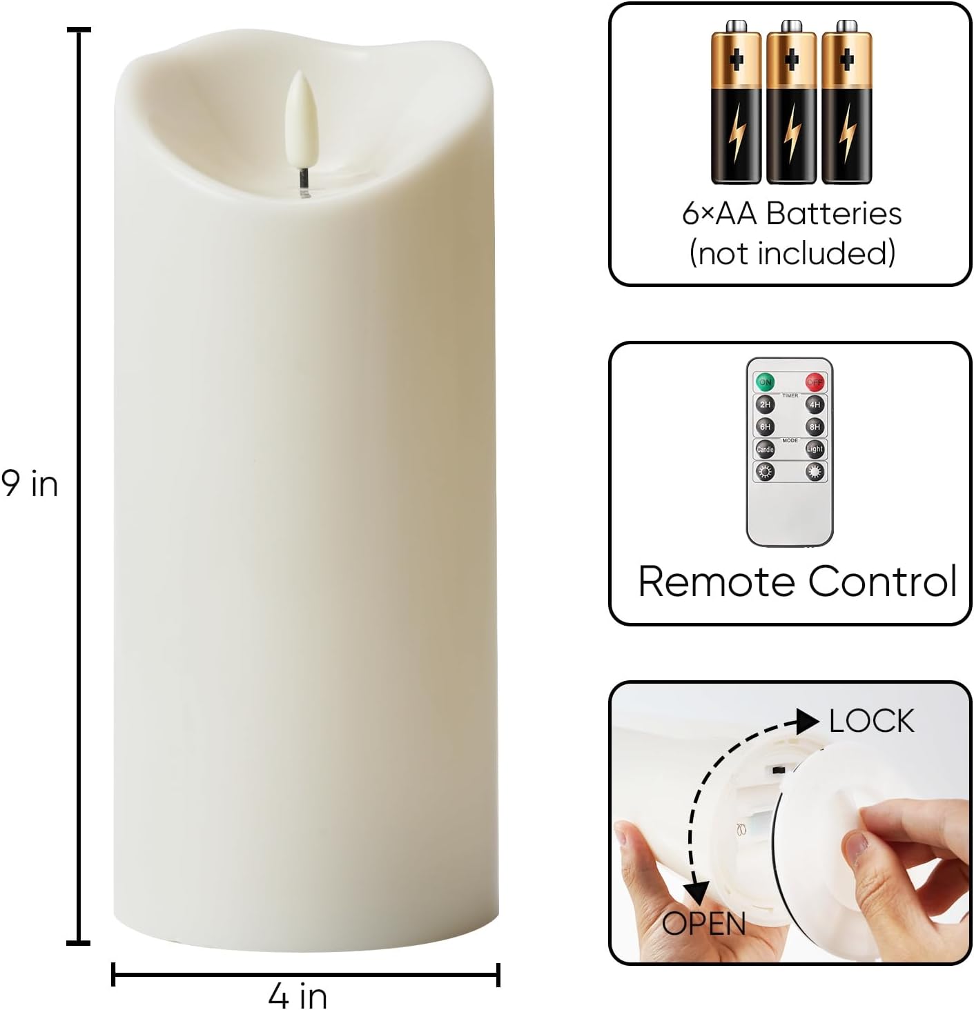 Homemory 6"x3" Outdoor Waterproof Flameless Candles, LED Candles, Battery Operated Candles with Remote and Timers, Electric Fake Plastic Pillar Candles, Ivory White, Set of 2