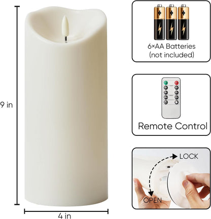Homemory 6"x3" Outdoor Waterproof Flameless Candles, LED Candles, Battery Operated Candles with Remote and Timers, Electric Fake Plastic Pillar Candles, Ivory White, Set of 2