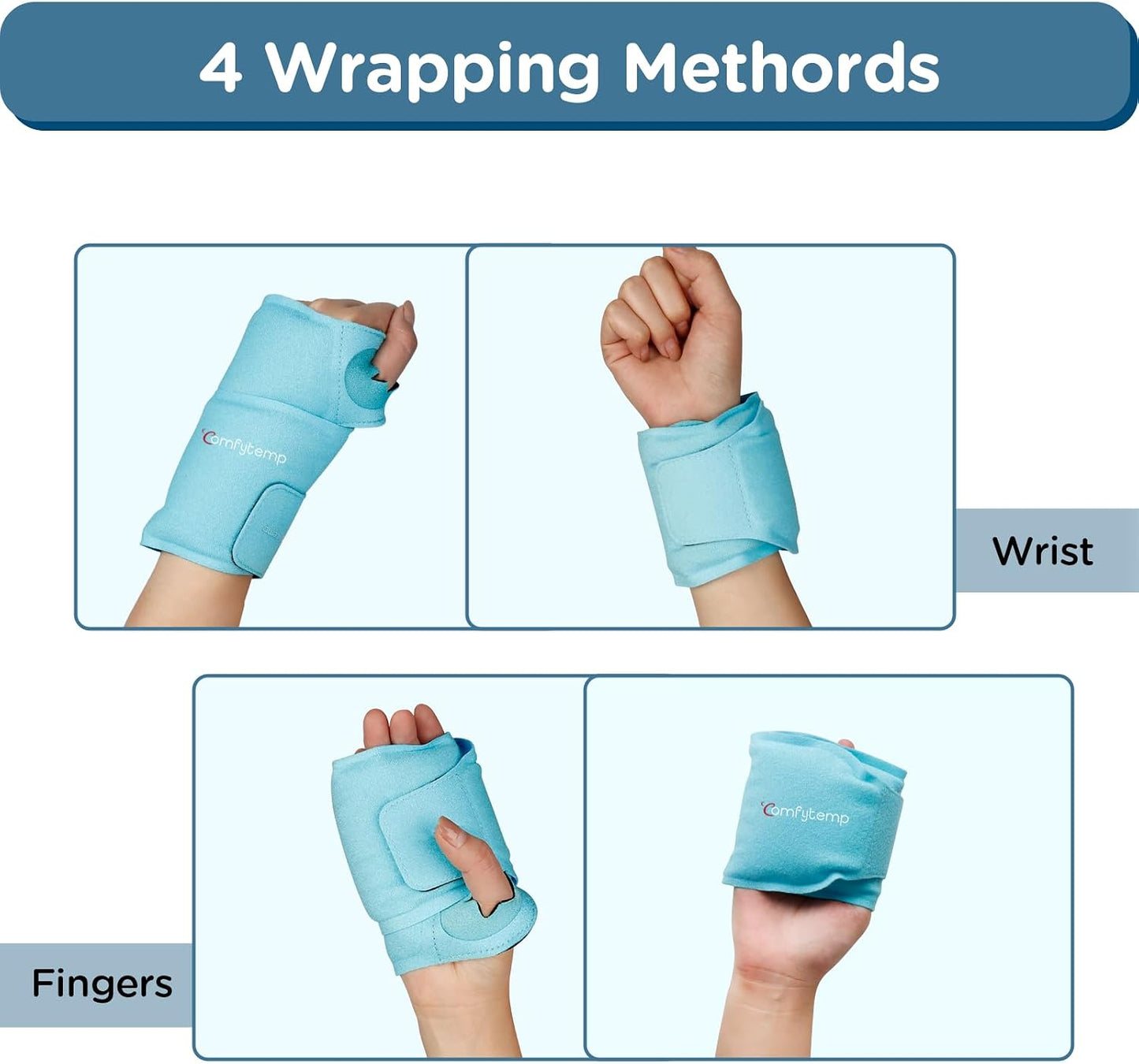 Comfytemp Wrist Ice Pack Wrap Carpal Tunnel Relief Wrist Brace, 2 Packs, FSA Eligible HSA, Gel Ice Packs for Injuries Reusable Wrap for Hand Pain, Hot Cold Compress Hand Brace, Men Women Recovery Item