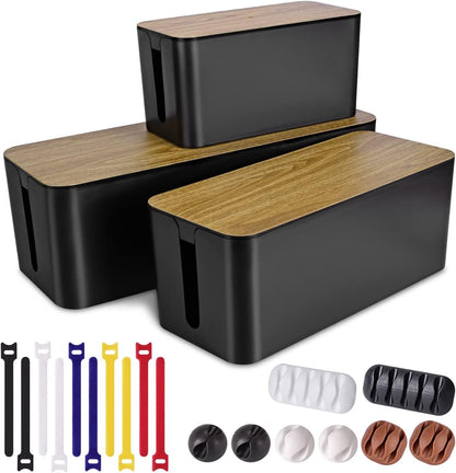 Tuwechen 3 Pack Cable Management Box, Cable Organizer Box to Hide Wires