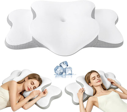 Ergo Pillow for Sleep Apnea, Neck Pain, and Snoring Relief | Cervical Neck Pillow for Neck Pain Relief & Side Sleeper | Orthopedic Memory Foam with Ergonomic Neck Support, Gray, Standard