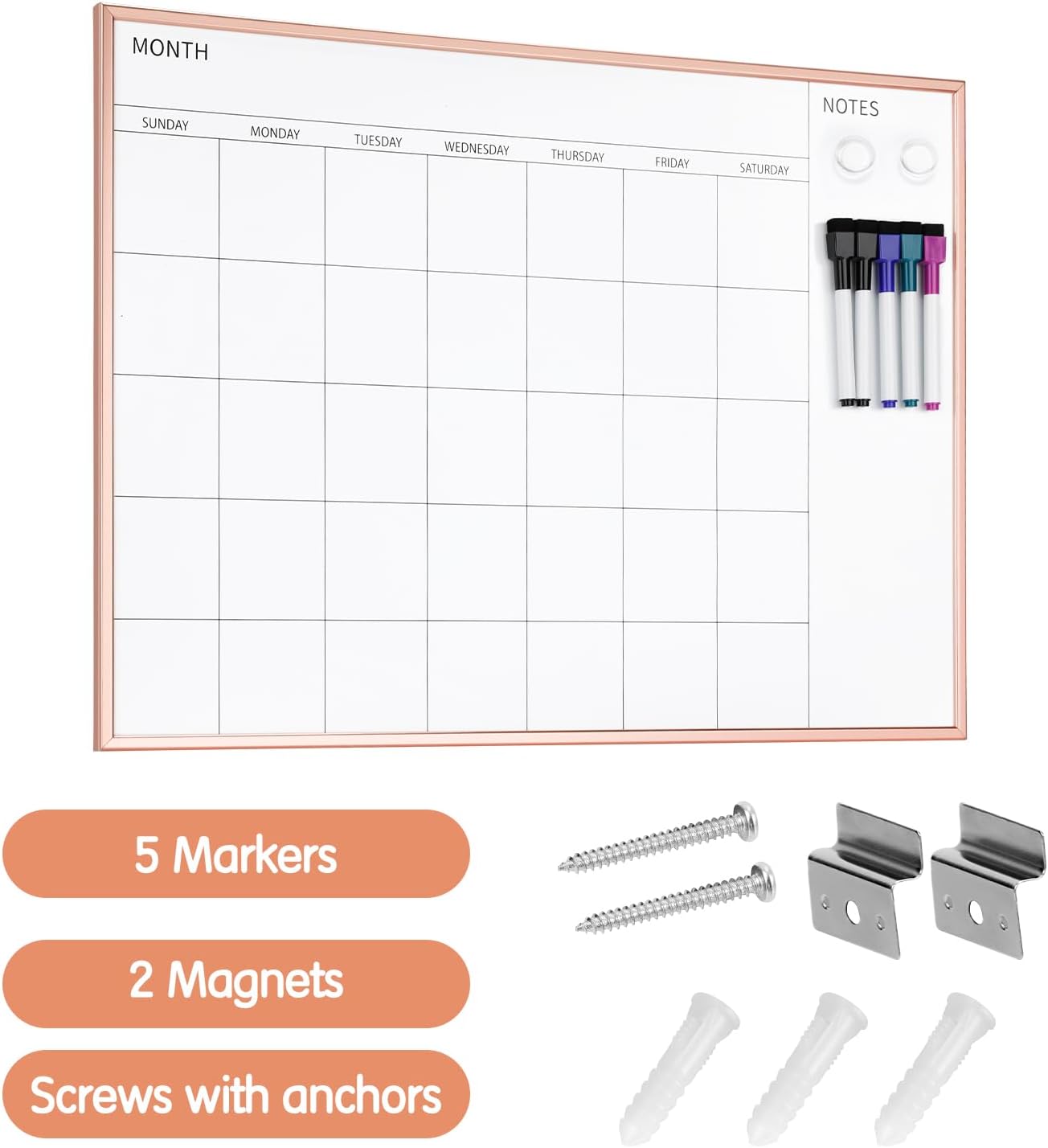 Magnetic Monthly Calendar Whiteboard, 17'' x 13'' Dry Erase Calendar for Wall Office School Home, Gold Wooden Frame