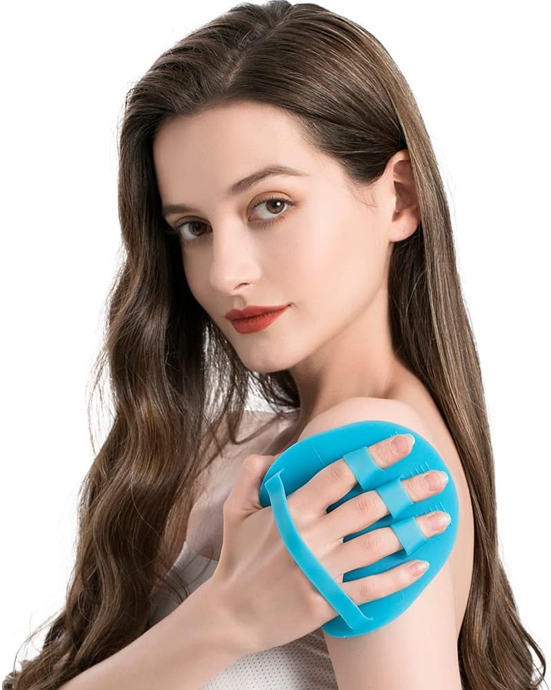 2 Pack Soft Silicone Shower Brush, Body & Face & Short Hair Wash, Bath Exfoliating Skin Massage Scrubber, Dry Skin Brushing Glove Loofah, Fit for Sensitive and All Kinds of Skin (PeonyPink+Green)