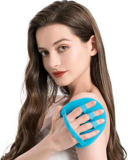 2 Pack Soft Silicone Shower Brush, Body & Face & Short Hair Wash, Bath Exfoliating Skin Massage Scrubber, Dry Skin Brushing Glove Loofah, Fit for Sensitive and All Kinds of Skin (PeonyPink+Green)