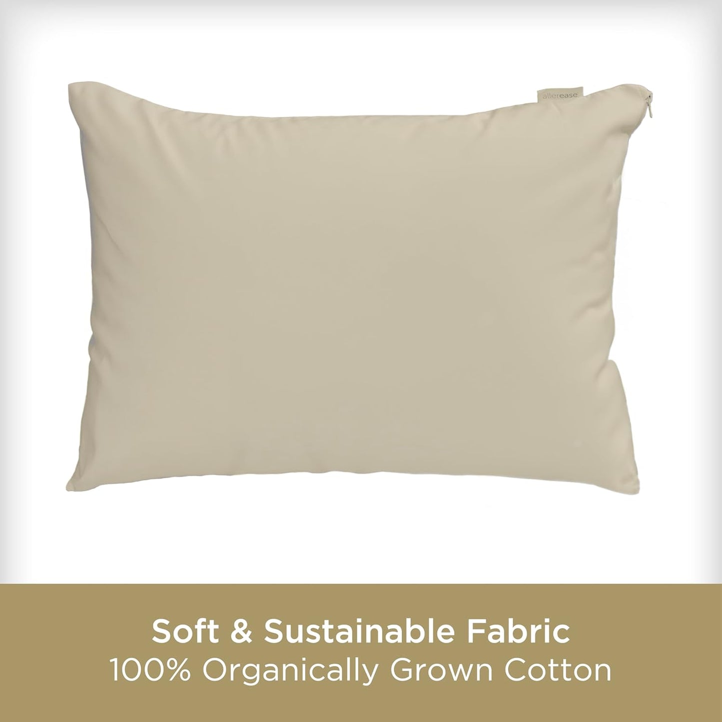 AllerEase Organically Grown Soft Cotton Allergy Defense Zippered Pillow Protector- Standard/Queen- 2 Pack
