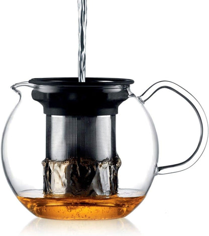 Bodum 34oz Assam Glass Tea Press with Stainless Steel Filter, Black Plastic Lid