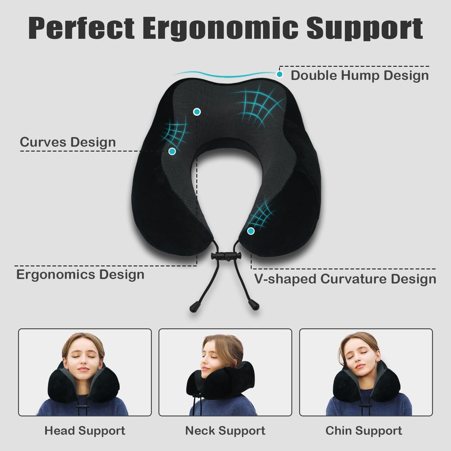 Travel Pillow, Memory Foam Neck Pillow for Traveling, U Shape Neck Pillow Airplane Portable Flight Pillow Travel Kit with 5D Contoured Eye Masks and Earplug for Plane Train Car Home Office