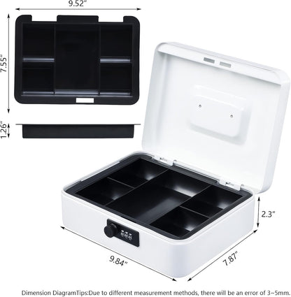 KYODOLED Cash Box with Combination Lock Safe Metal Money Box with Money Tray for Security Lock Box 7.87"x 6.30"x 3.35" Black