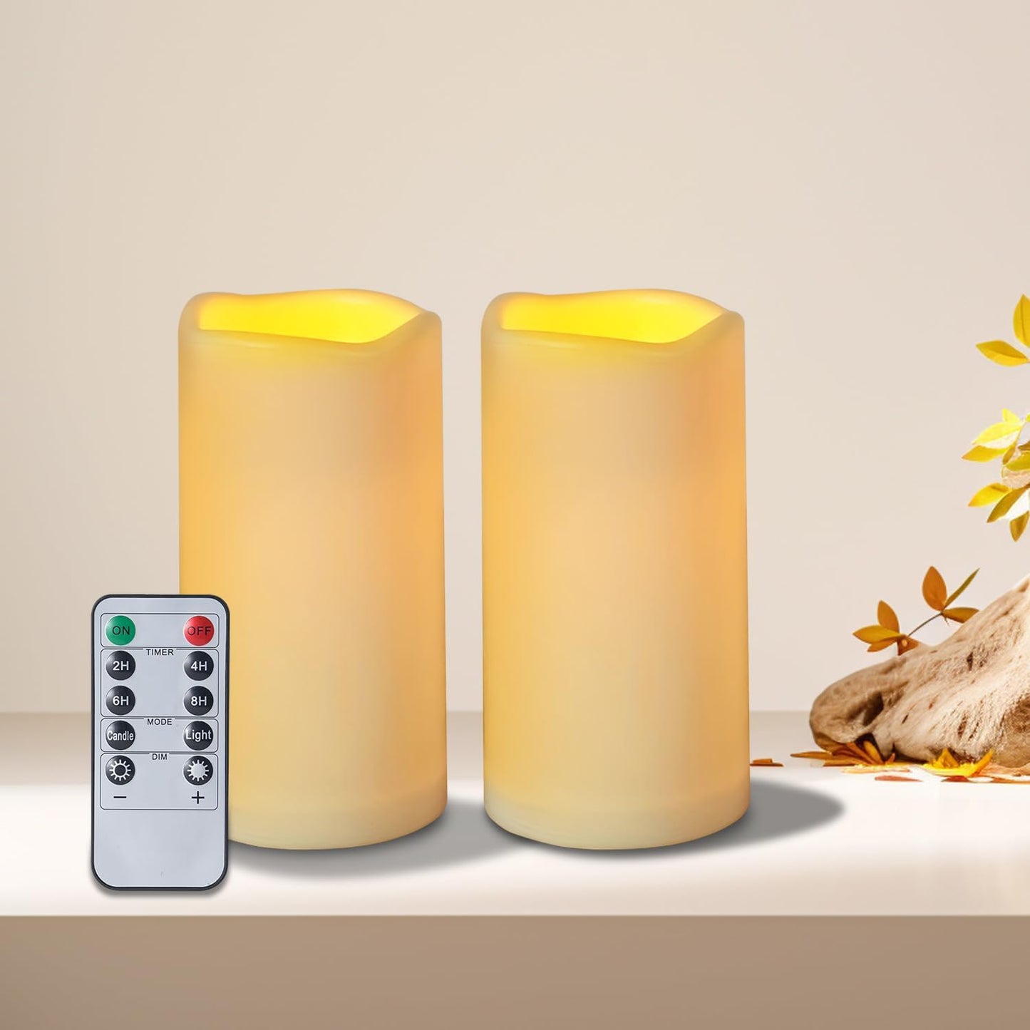 Flameless Candles 4" 5" 6" Outdoor Indoor Pillars Battery Operated Flickering Candles Include 10-Key Remote Timer 400+ Hours by 2 AA Batteries (Ivory Candle - Warm light, 3"D x 4"|5"|6" H - 3 Pack)