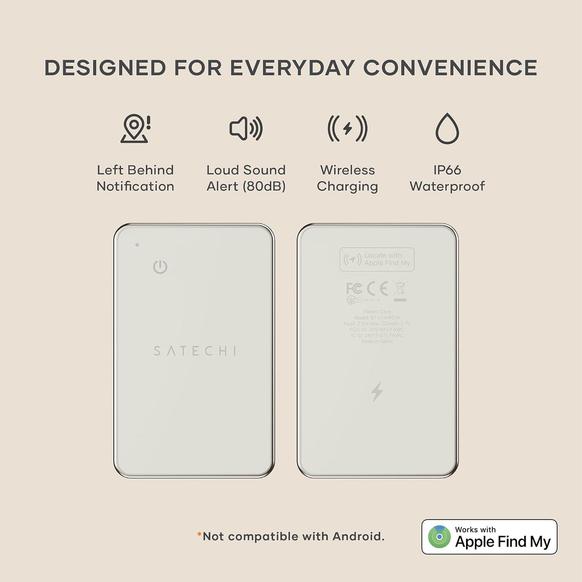 Satechi FindAll Wallet Card, Find My Compatible, Wireless Charging, Black