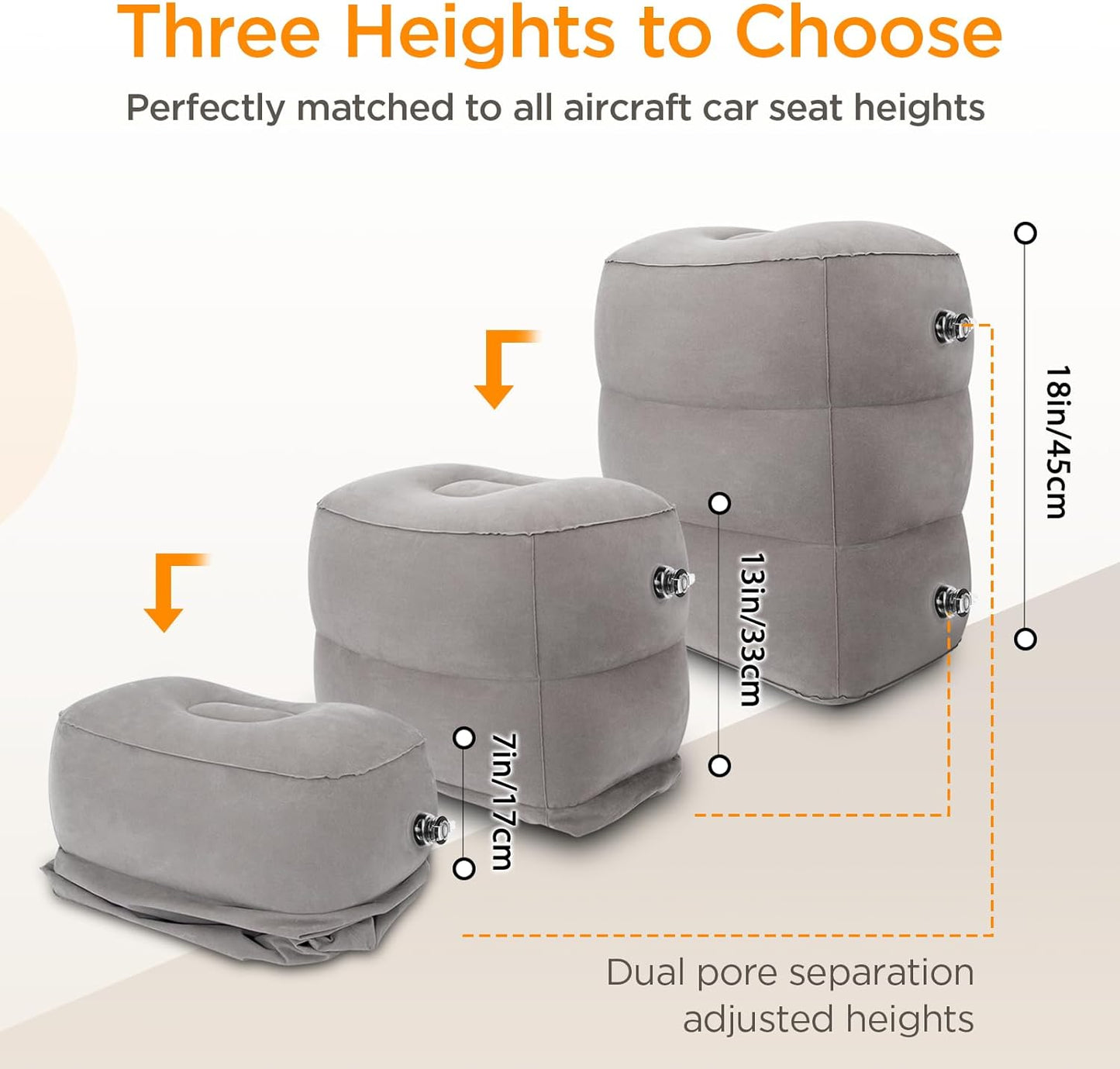Inflatable Travel Foot Rest Pillow(2-Pack), HOMCA Adjustable Height Leg Pillow Fast Inflating Airplane Bed for Toddlers Footrest Pillow for Office, Airplane, Train, Cars, Home (Grey)