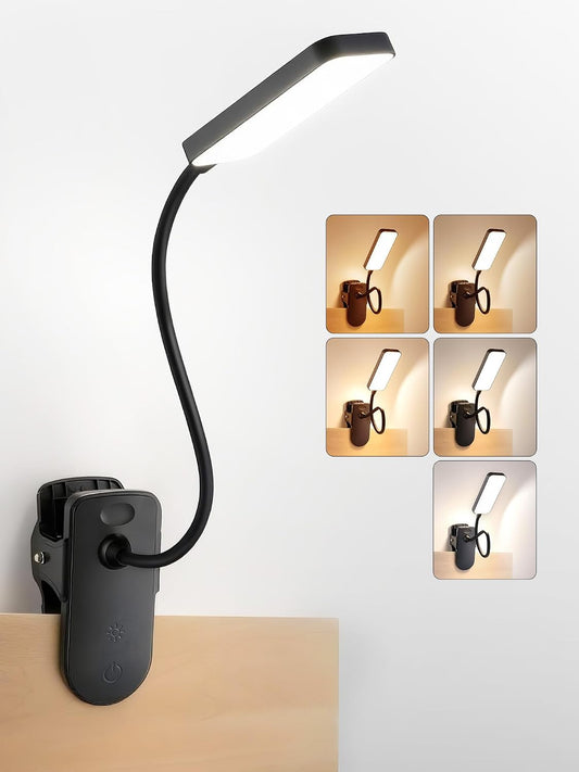 Clip on Light,9 Brightness+5 Color Rechargeable Lamp,48 LED Small Desk Lamp
