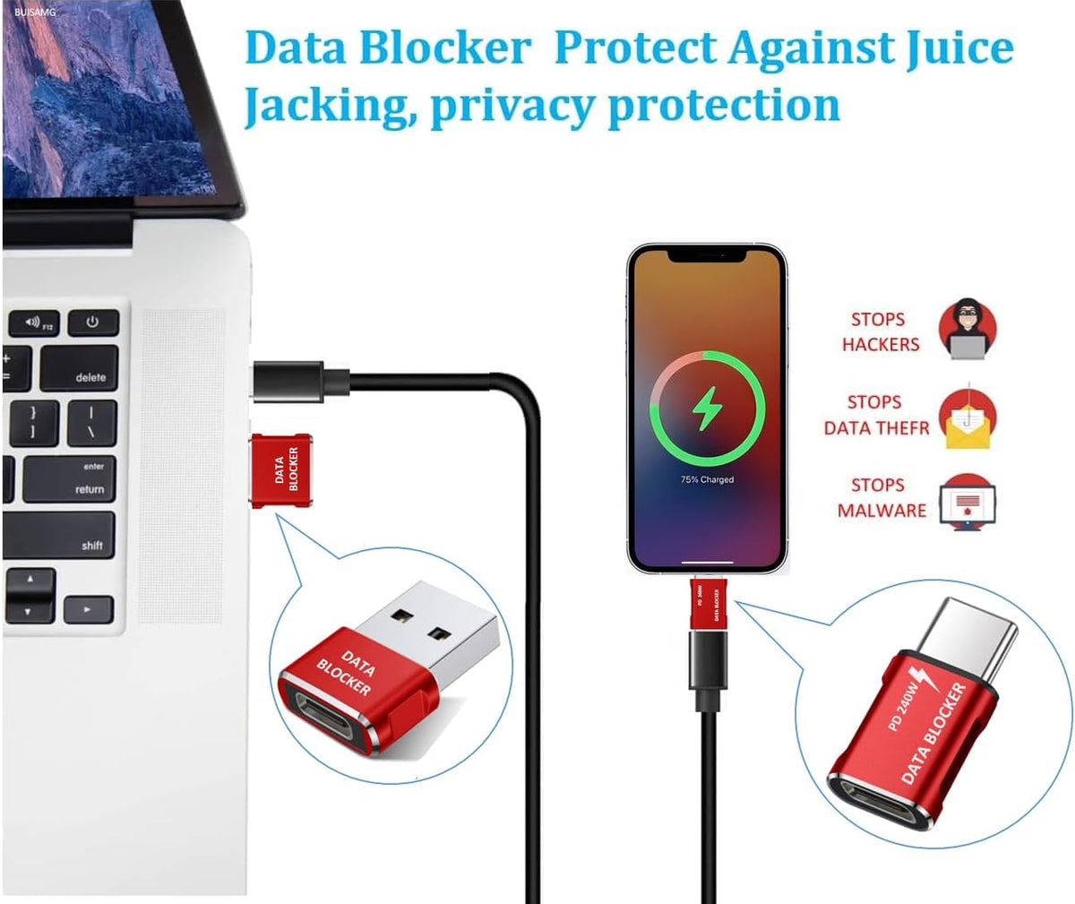 Data Blocker, USB C Data Blocker Protect Against Juice Jacking,4 Kinds