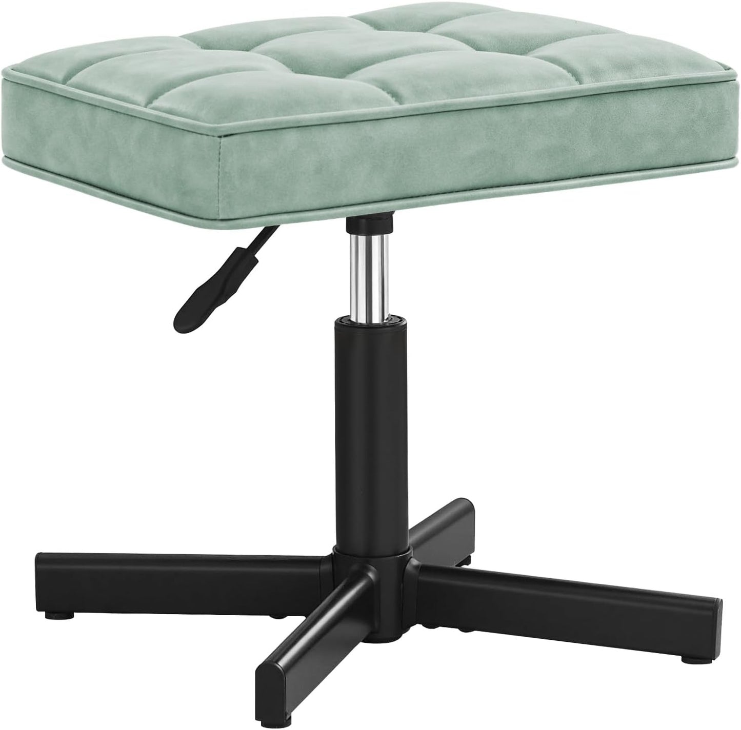 LUE BONA Adjustable Vanity Stool, Foot Rest Under Desk, 360° Swivel Vanity Chair for Makeup Room, Black Upholstered Faux Leather Ottoman for Bathroom & Living Room, 300lbs